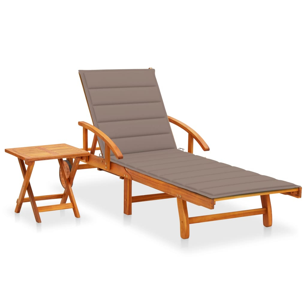 vidaXL tumbona de jardín con mesa y cojín madera maciza de acacia