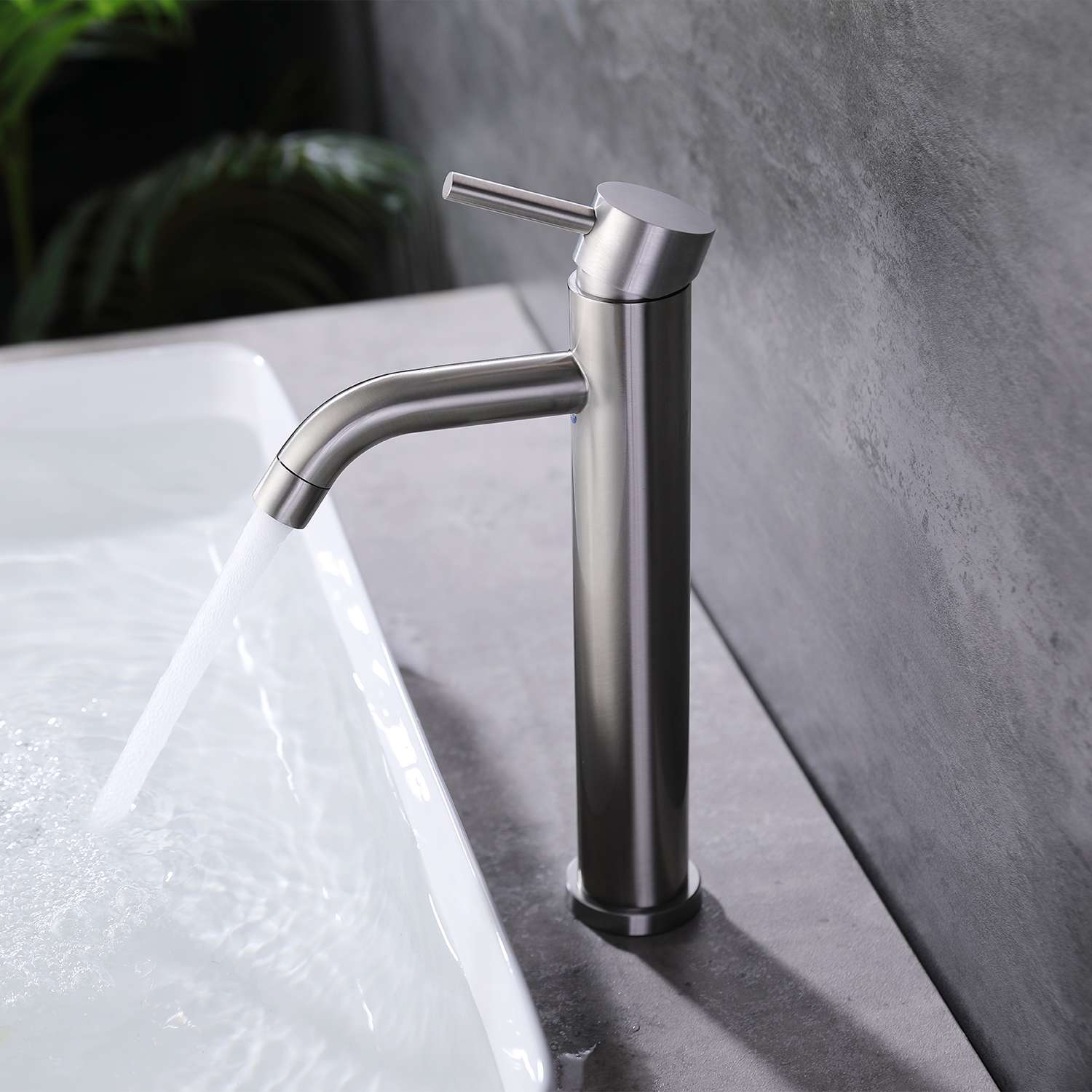 Grifo monomando lavabo alto sky bath níquel cepillado inox s304 serie rock