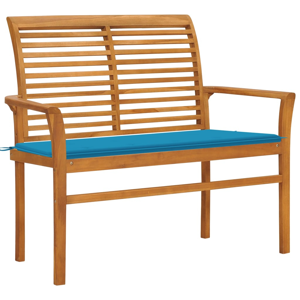 vidaXL banco de jardín madera maciza de teca con cojín azul 112 cm