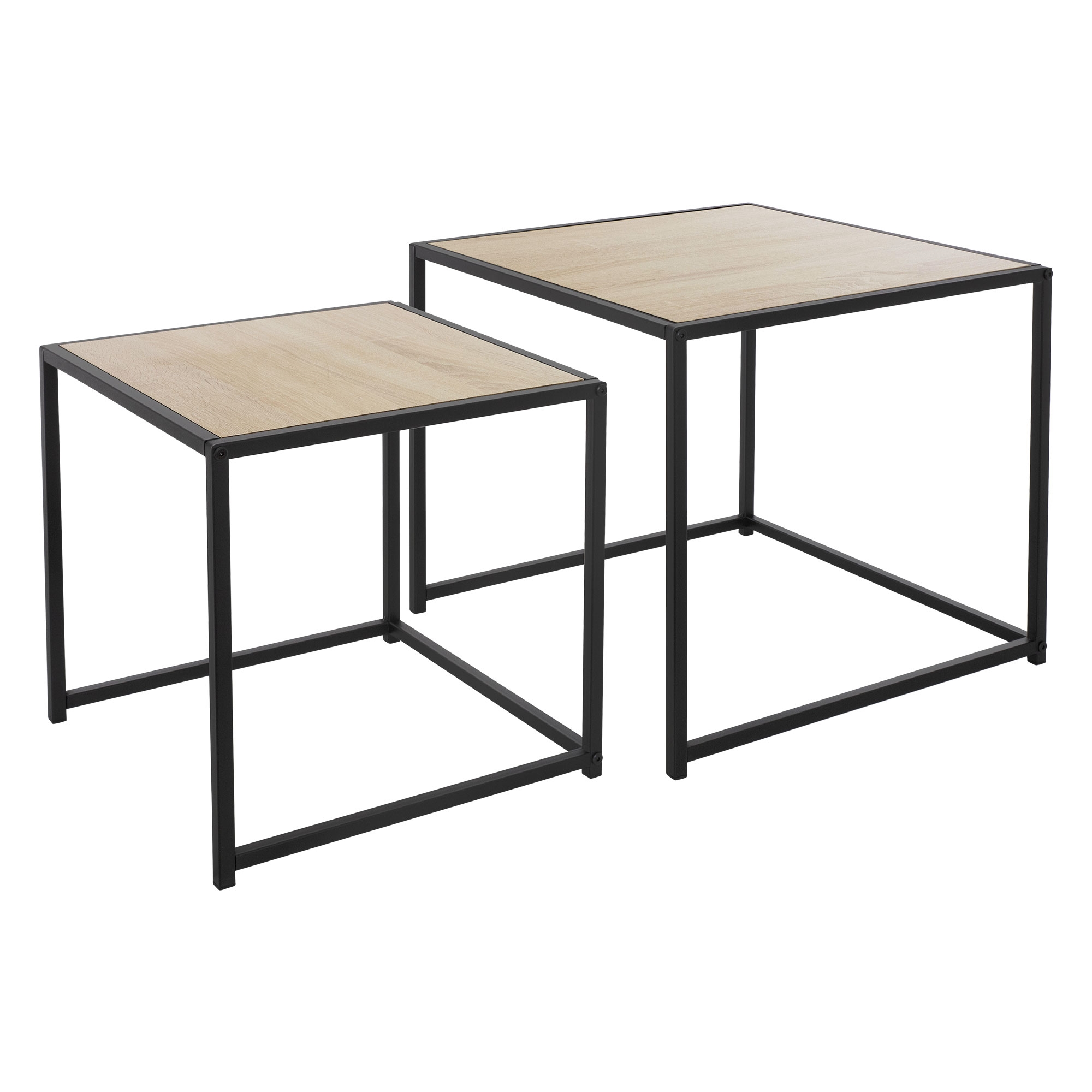 Juego de 2 mesas auxiliares de metal negro/roble ml-design
