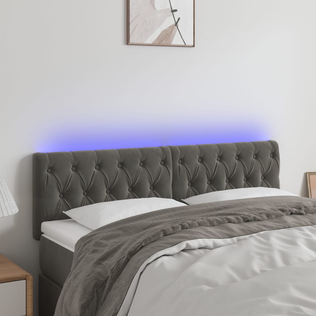 Cabecero con LED de terciopelo gris oscuro 160x7x78/88 cm eso6528