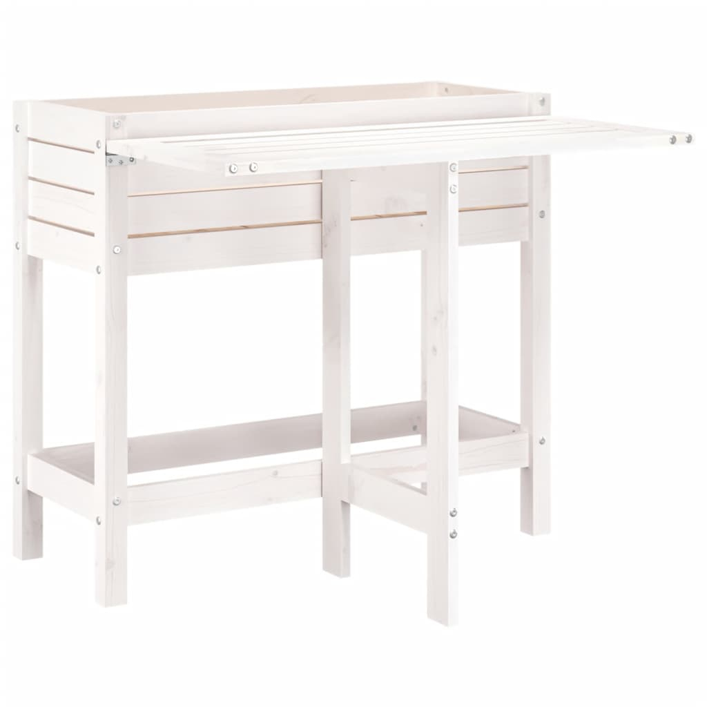 vidaXL jardinera con tapa plegable madera maciza de pino blanca