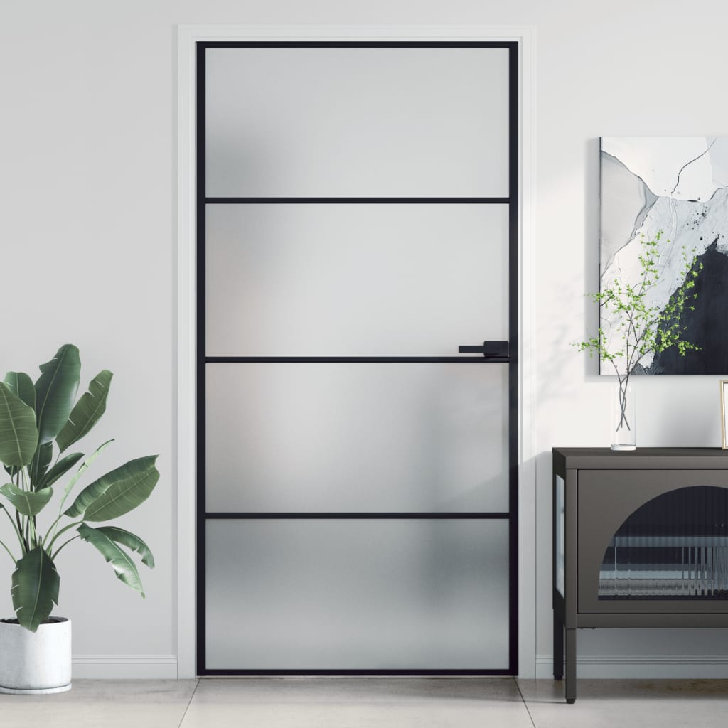 Puerta interior deLGada negra vidrio y aluminio 102,5x201,5 cm wef3451