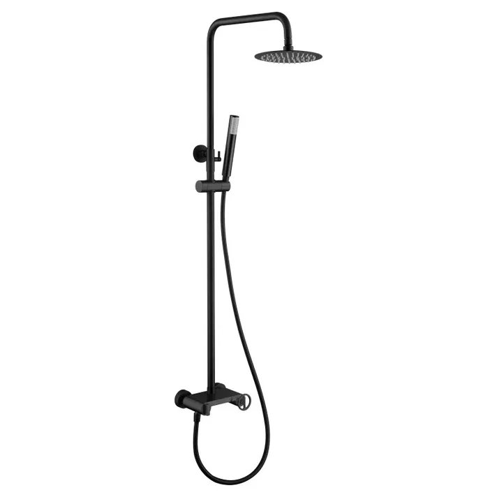 Columna de ducha extensible, termostatico rociador extraplano color negro