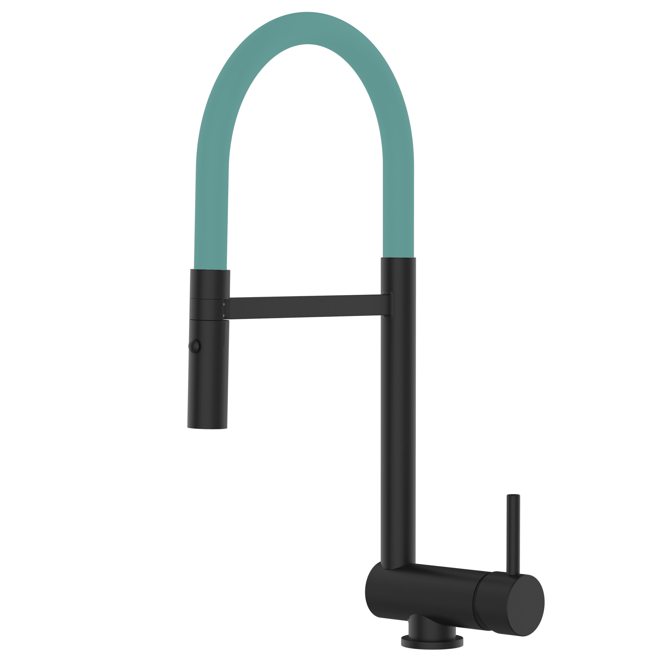 Grifo cocina abatible 6cm negro caño flexible turquesa ducha 2chorros
