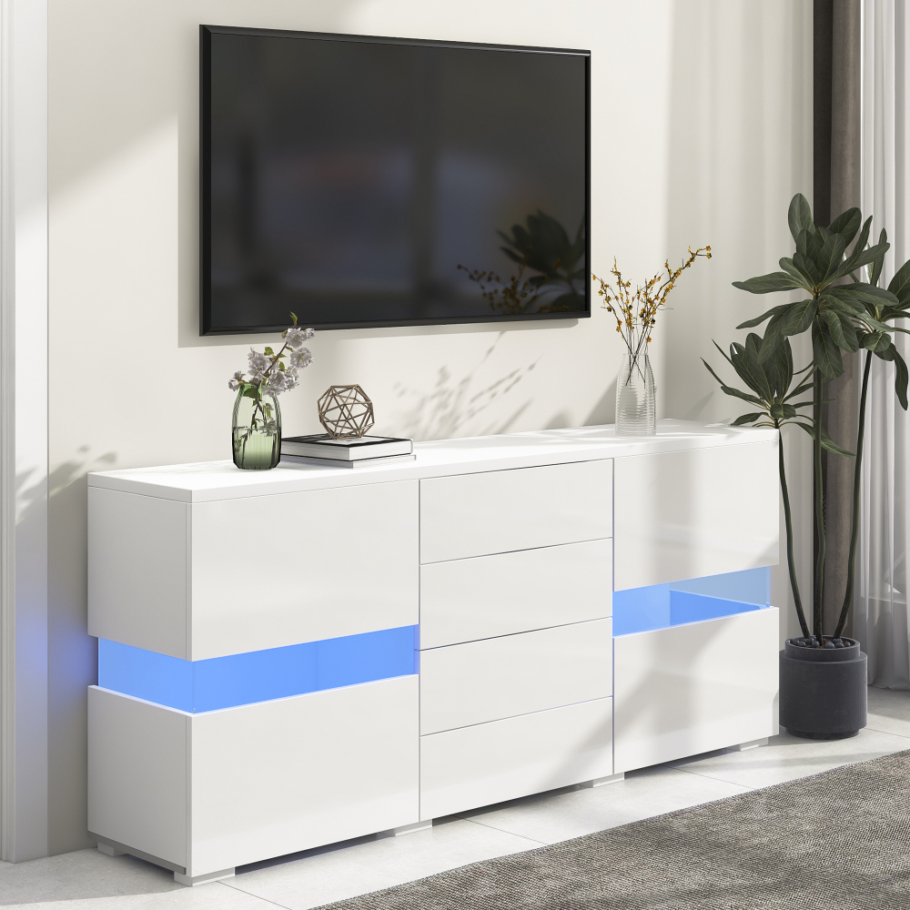 Aparador con 2 puertas 4 cajones LED blanco 72x140x35cm