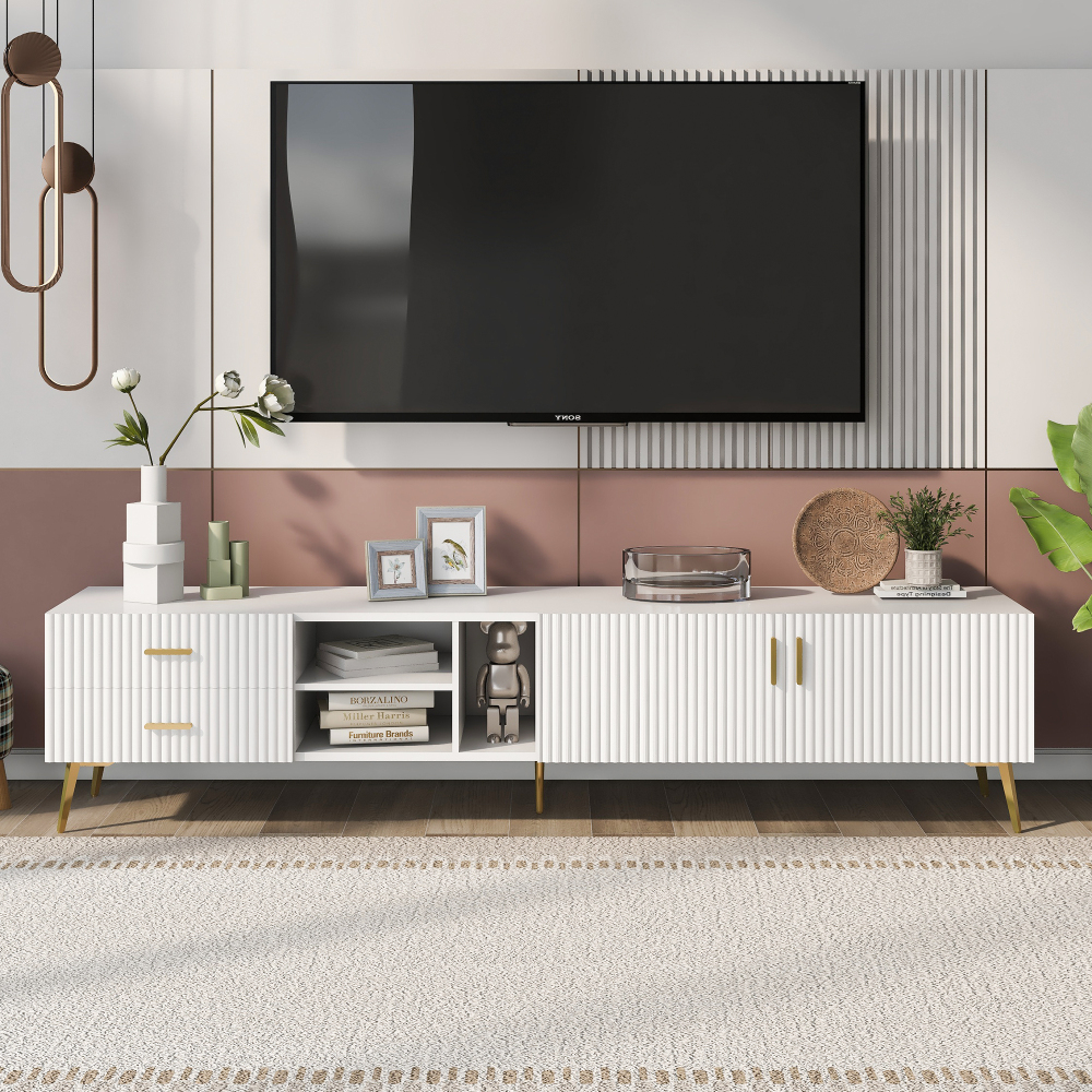 Mueble de tv para salón 2 puertas 2 cajones blanco 41x180x35cm
