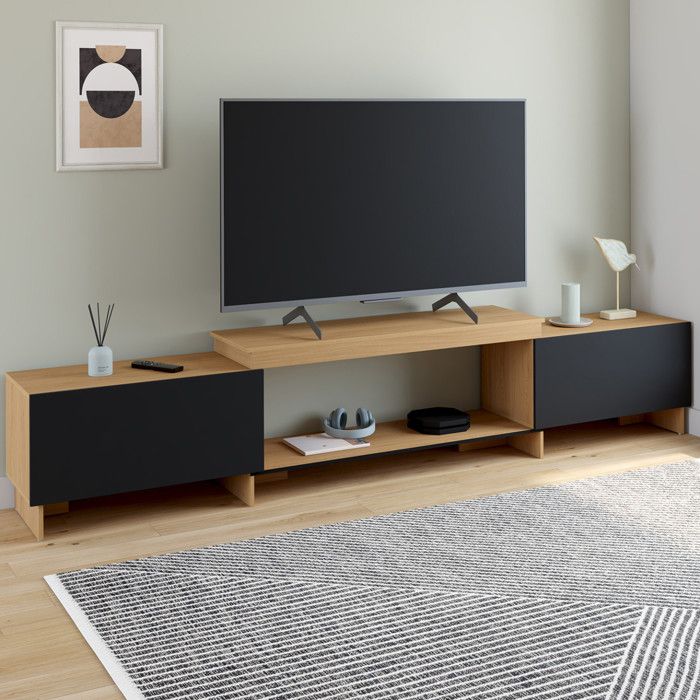 Mueble de tv extensible de madera negra 140-240 cm
