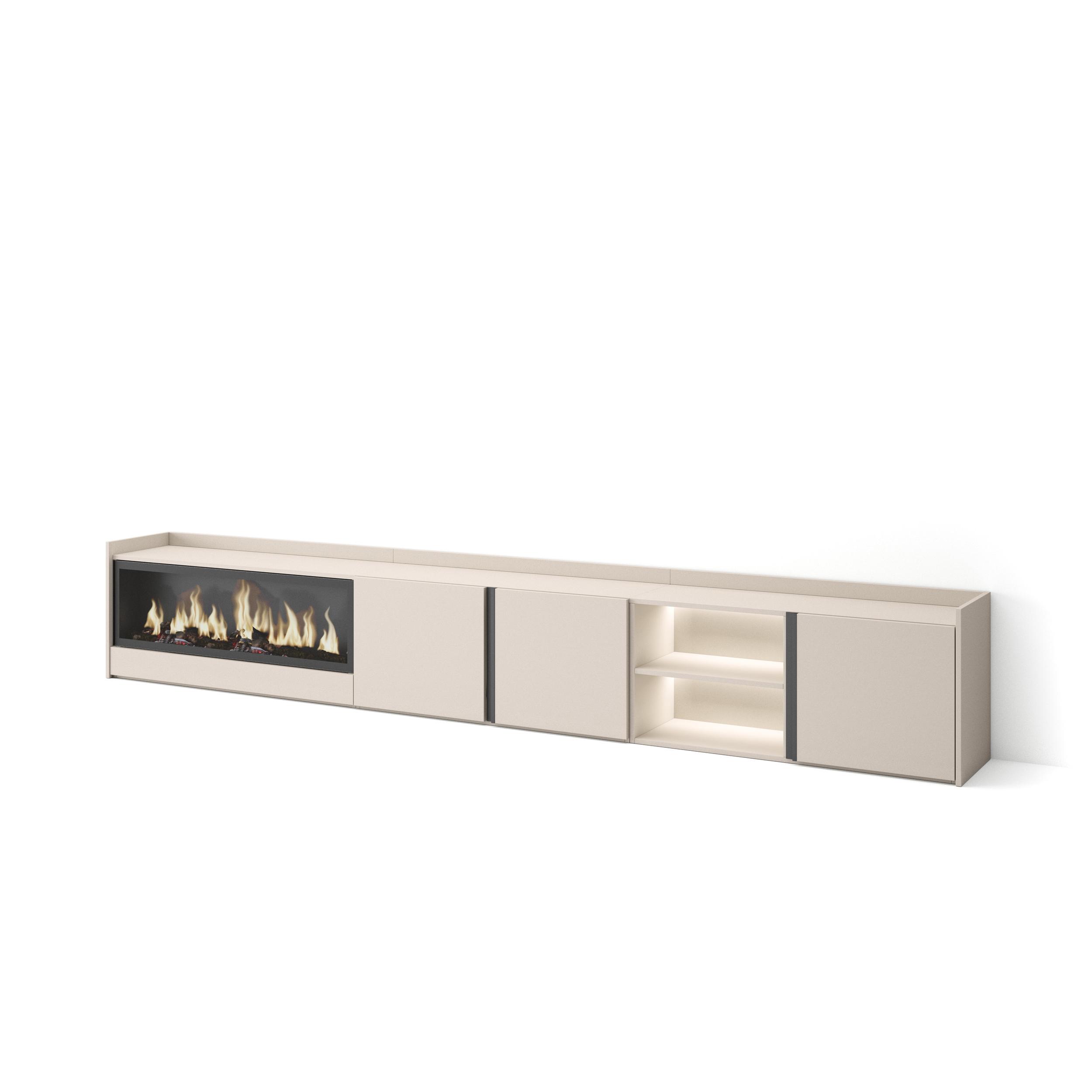 Mueble tv, 315x35x50cm, chimenea eléctrica xxl, LED rf4779
