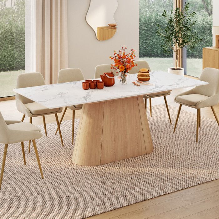 Mesa de comedor extensible de mármol blanco 160-200 cm