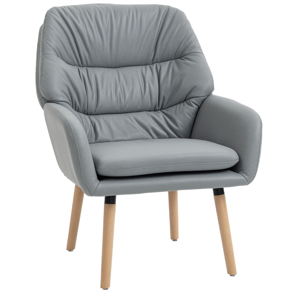 Butaca de salón 68x74x89 cm cuero sintético, madera de caucho color gris