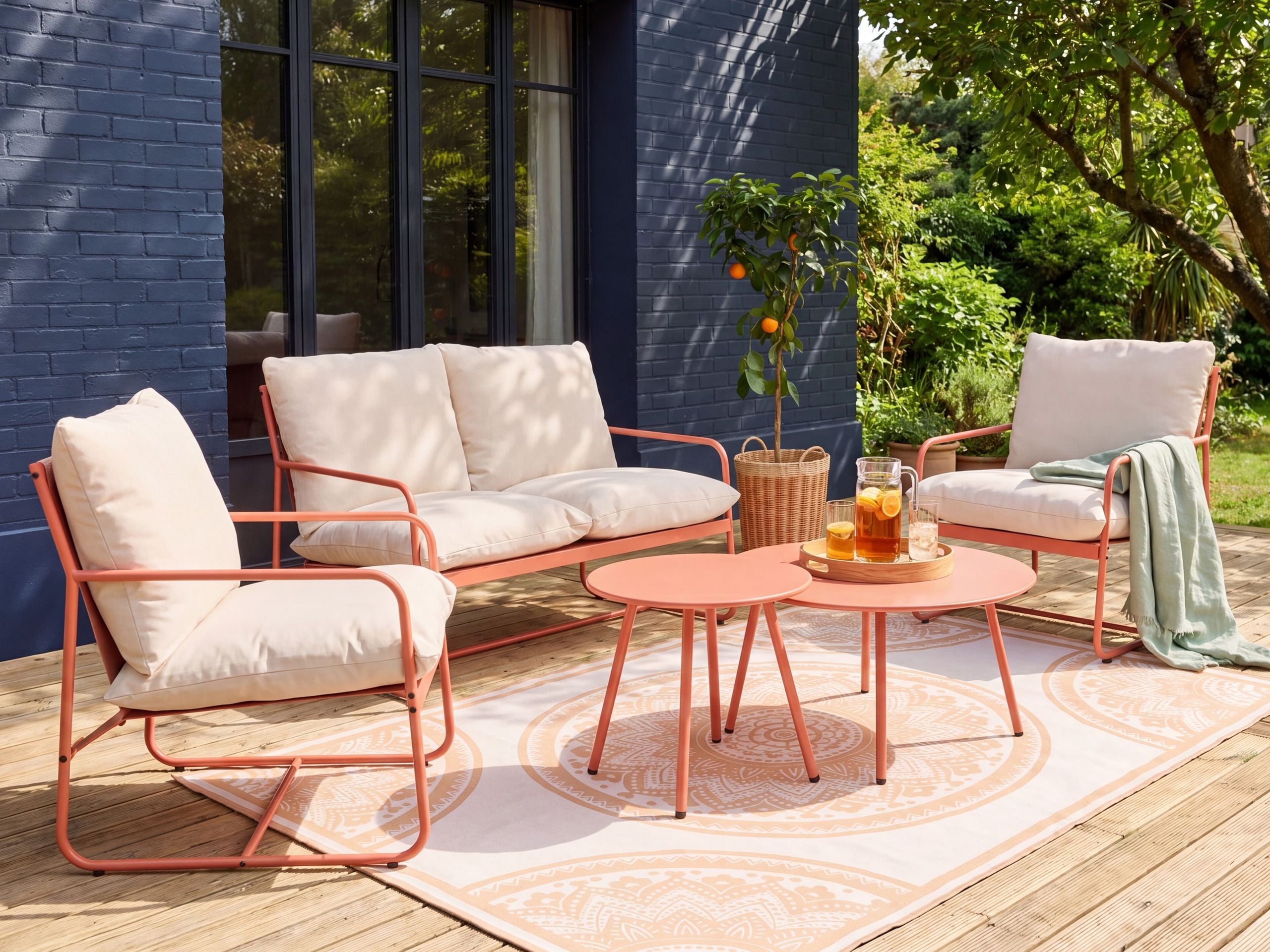 Conjunto de jardín 4 plazas formello con mesas metal coral