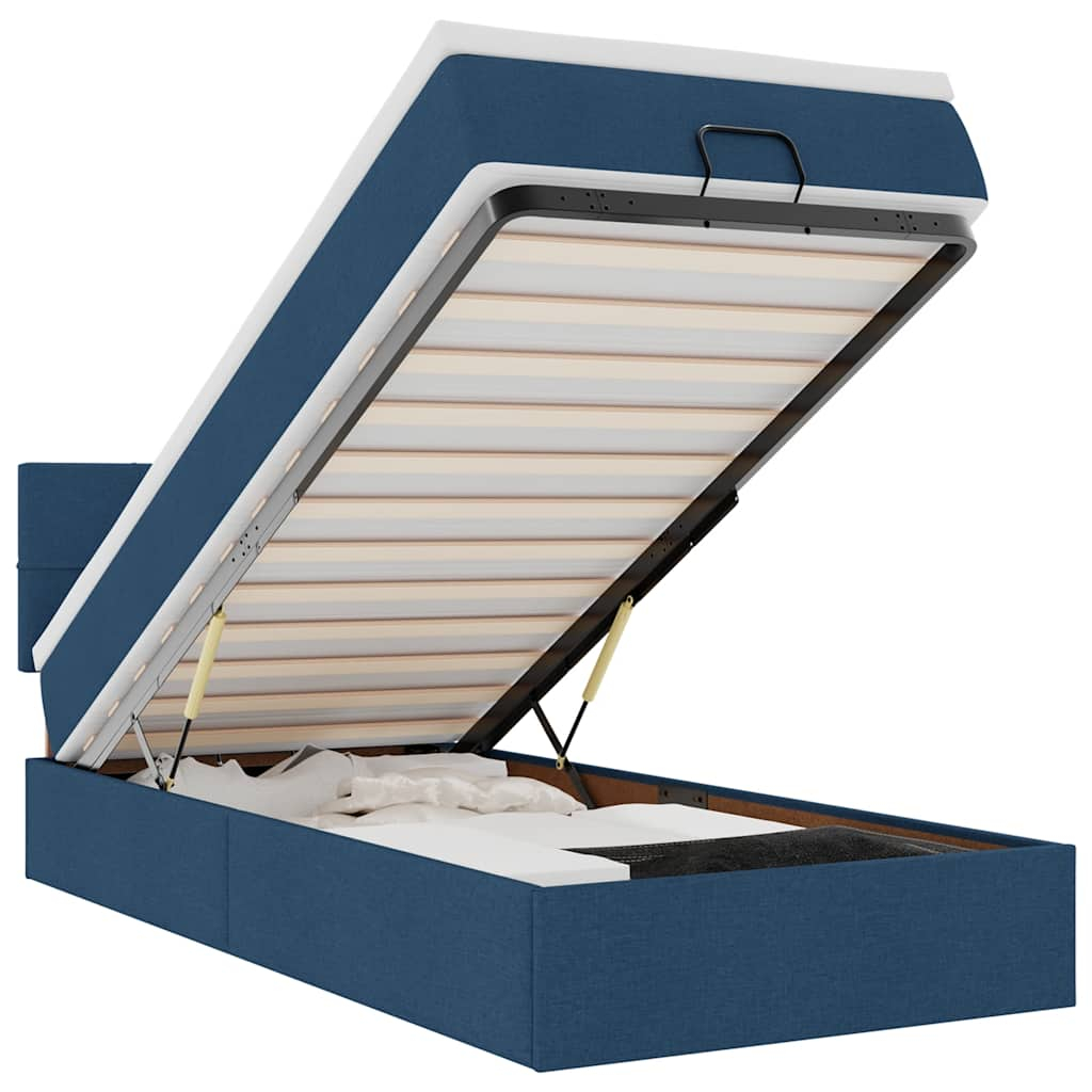 vidaXL cama otomana con colchón azul 90x200 cm tela