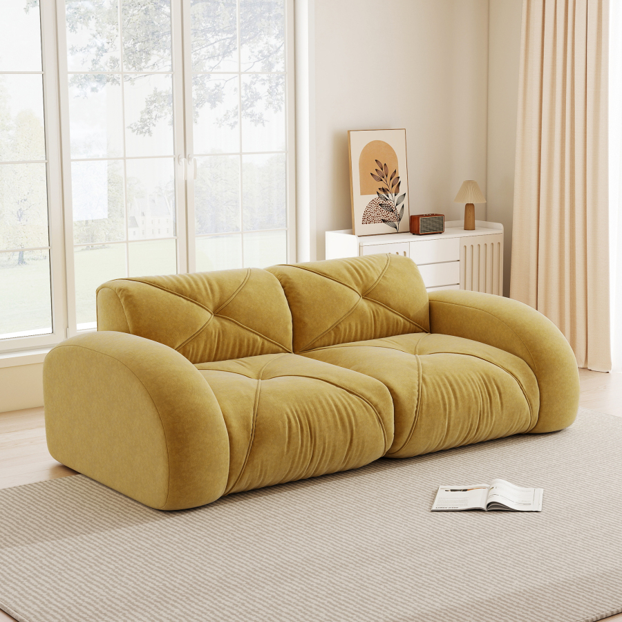 Sofá modular de chenilla amarillo sin estructura diseño flexible para salón