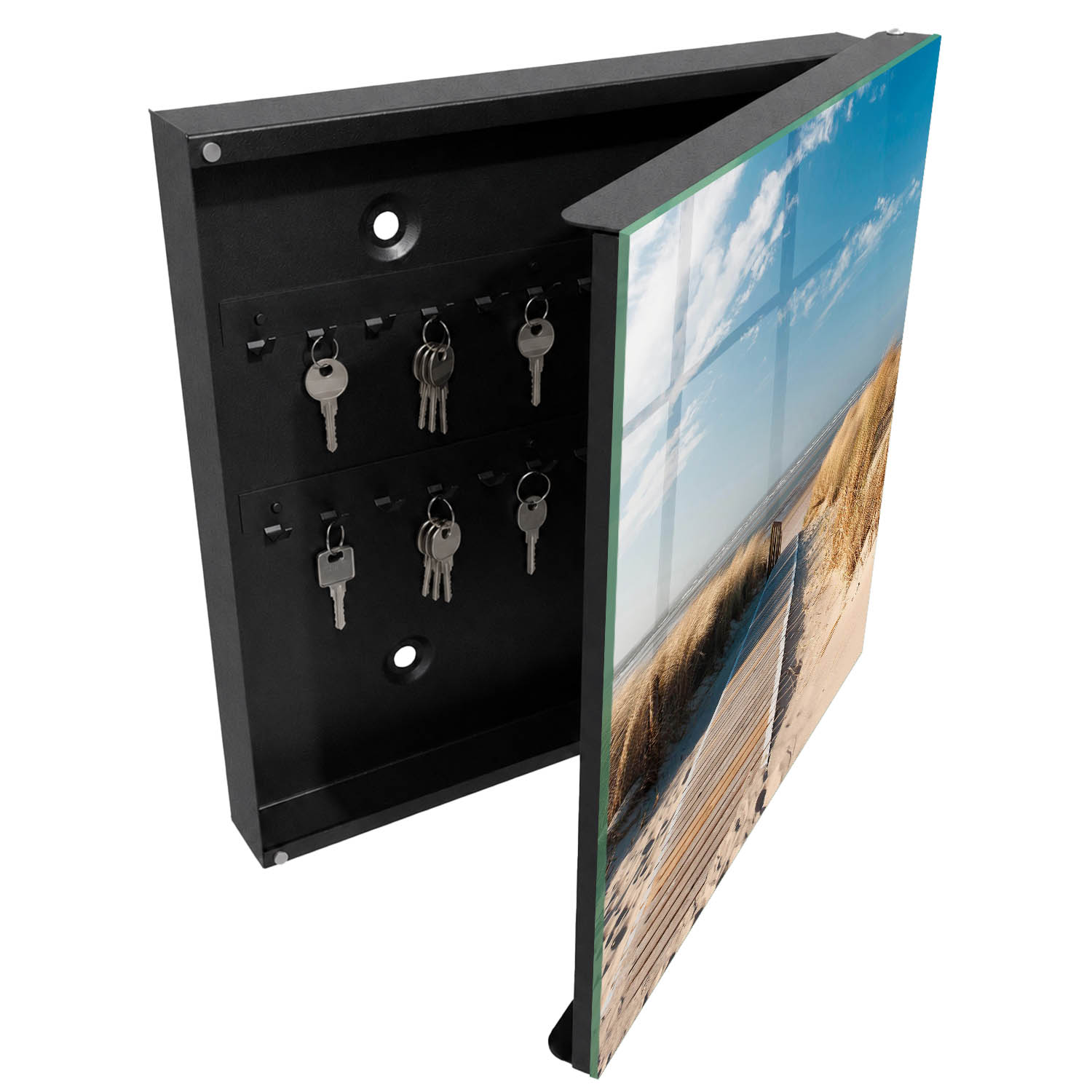 Caja para llaves 30x30x5 una playa tranquila, apertura derecha