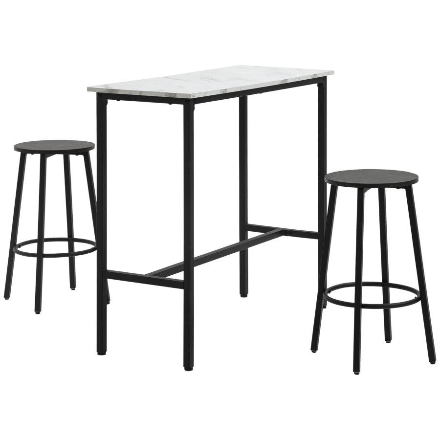 Conjunto de barra con mesa alta y 2 taburetes blanco