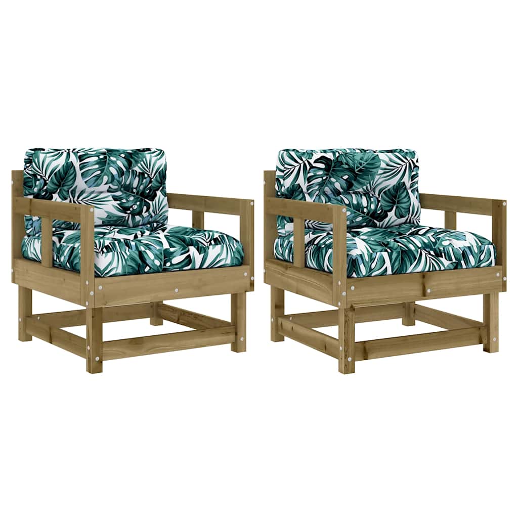 vidaXL sillones de jardín con cojines 2 uds madera de pino impregnada
