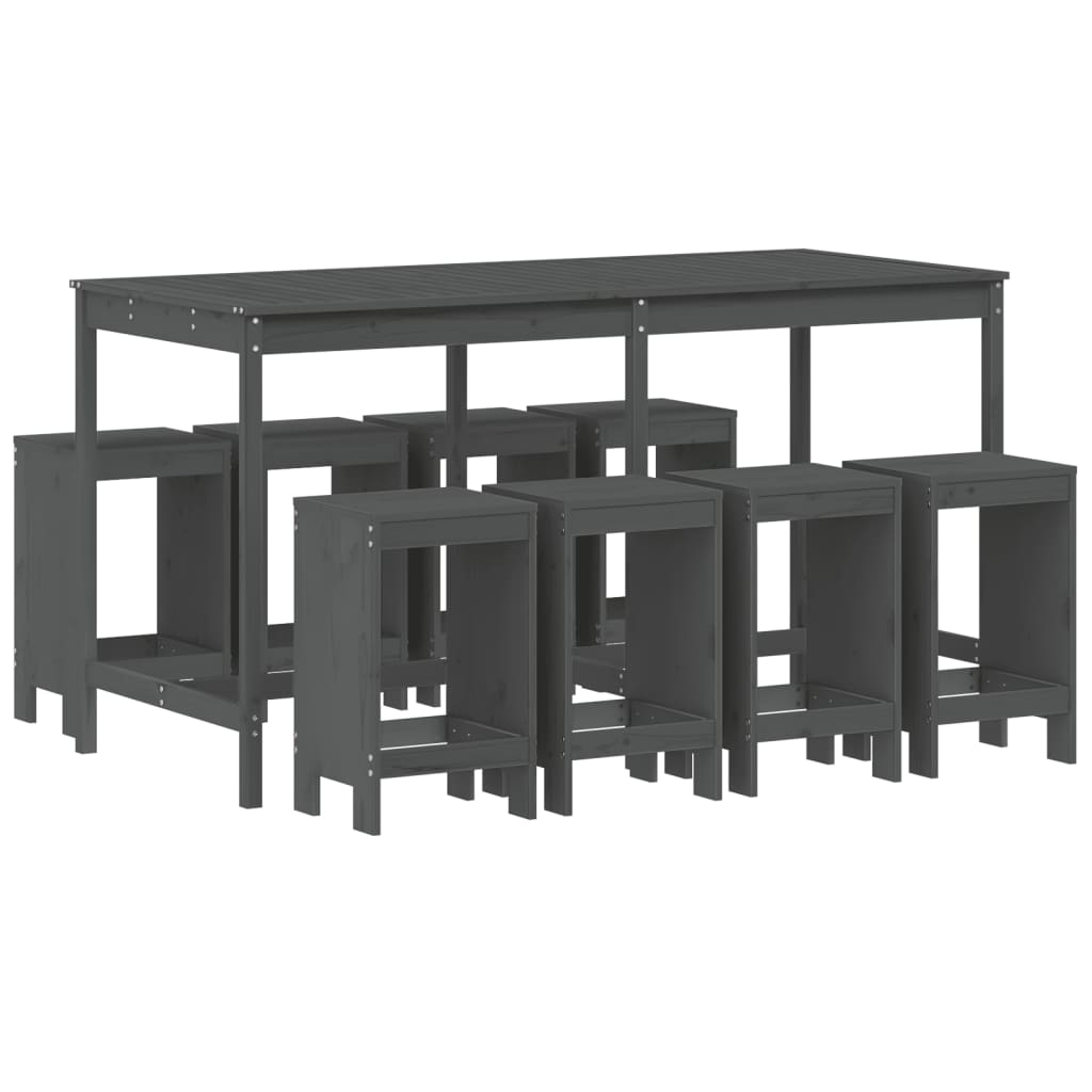 vidaXL mesa y taburetes altos jardín 9 pzas madera maciza de pino gris