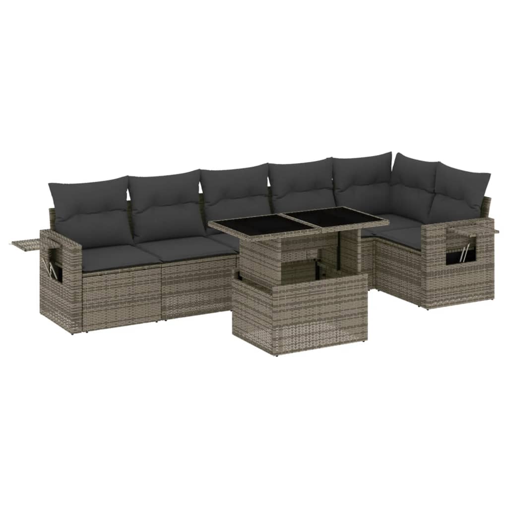 vidaXL set de sofás de jardín 7 pzas con cojines ratán sintético gris
