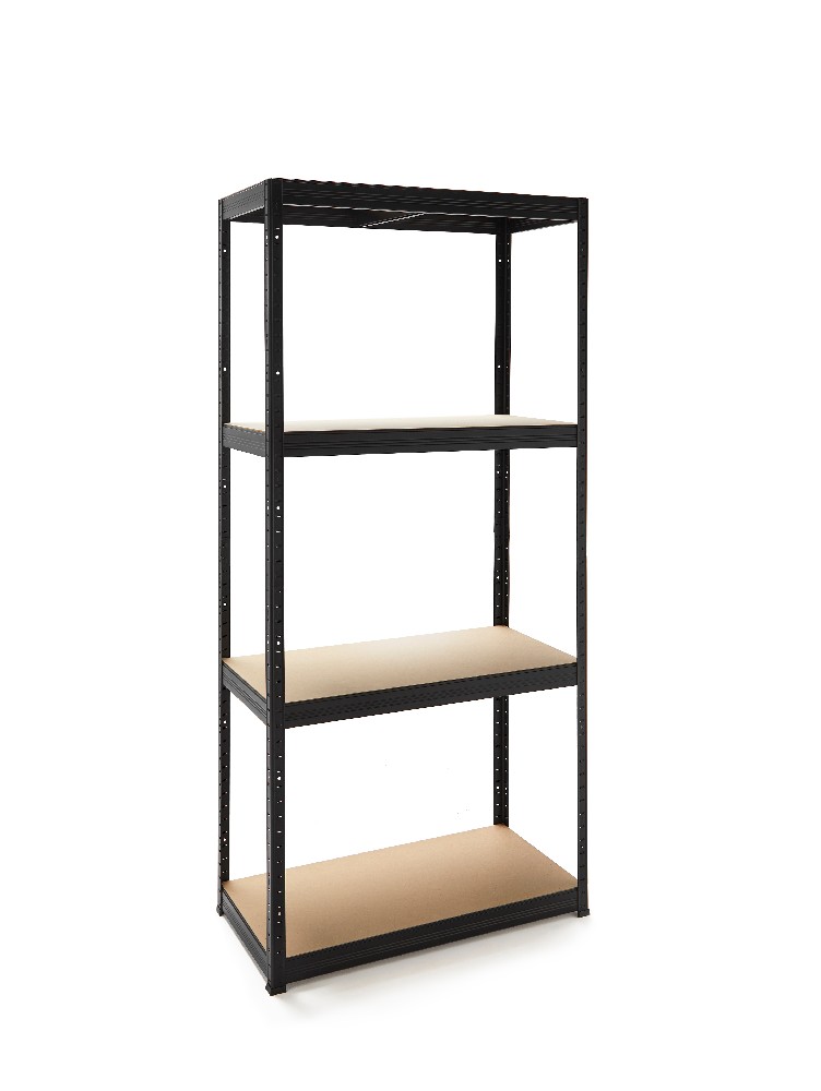 Estantería Metálica Almacenaje Acero en Negro y 4 Baldas MDF, 150x60x30cm