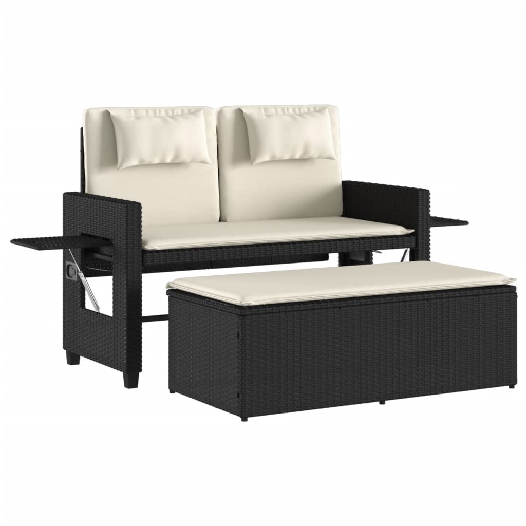 vidaXL sillón reclinable de jardín con cojines ratán sintético negro