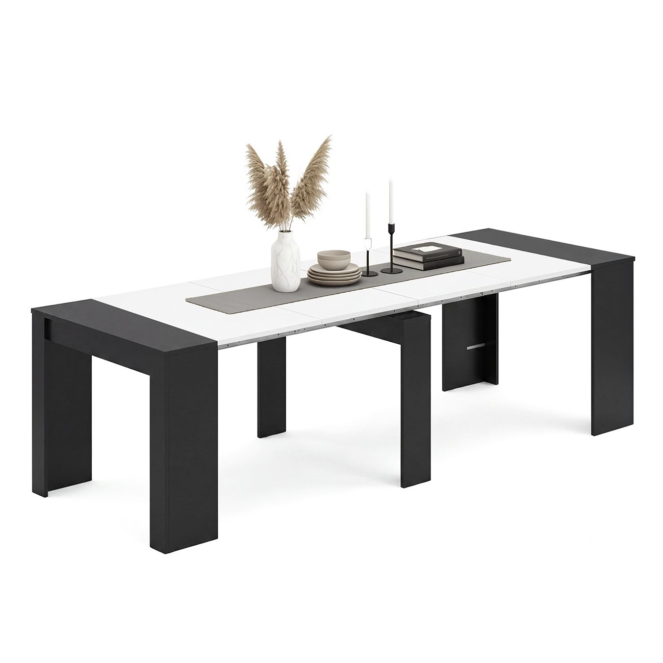 Mesa consola extensible 50-235x90 cm denis negro mate - blanco artik