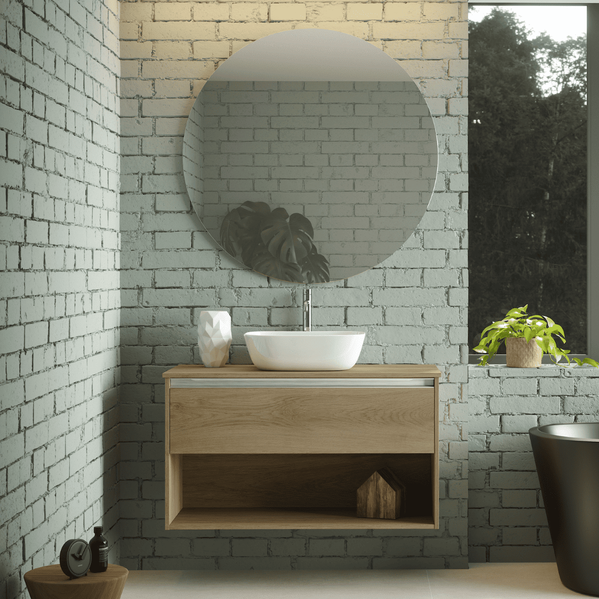 Mueble de baño | lavabo sob. | 1 cajón|1 hueco | 60 cm roble tir. Cromo