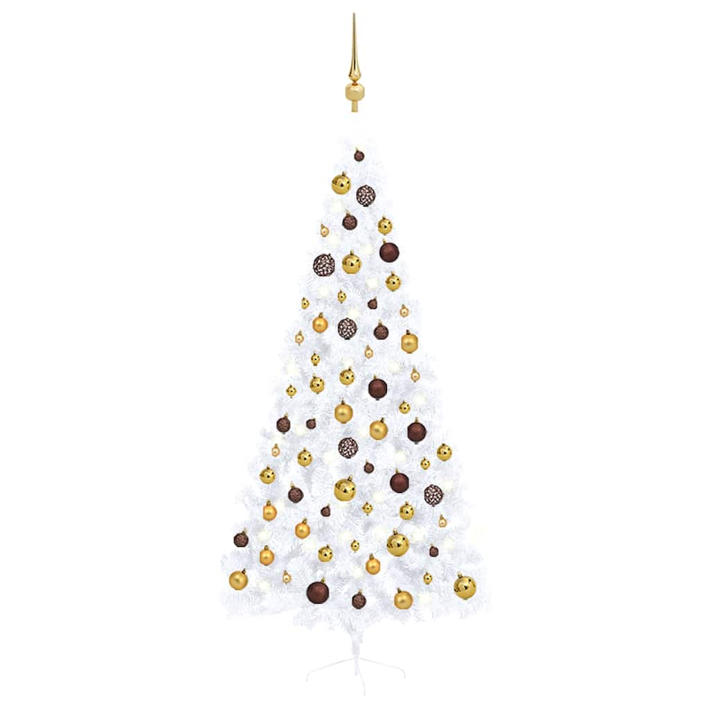 vidaXL medio árbol de navidad con luces y bolas blanco 120 cm