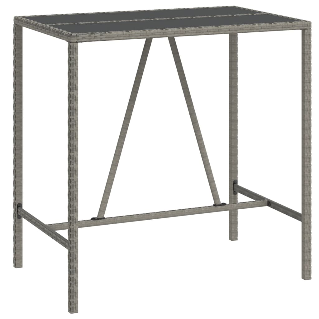 vidaXL mesa alta bar con superficie vidrio ratán pe gris 110x70x110 cm