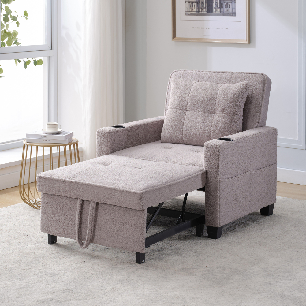 Sillón cama convertible gris con usb y bolsillo