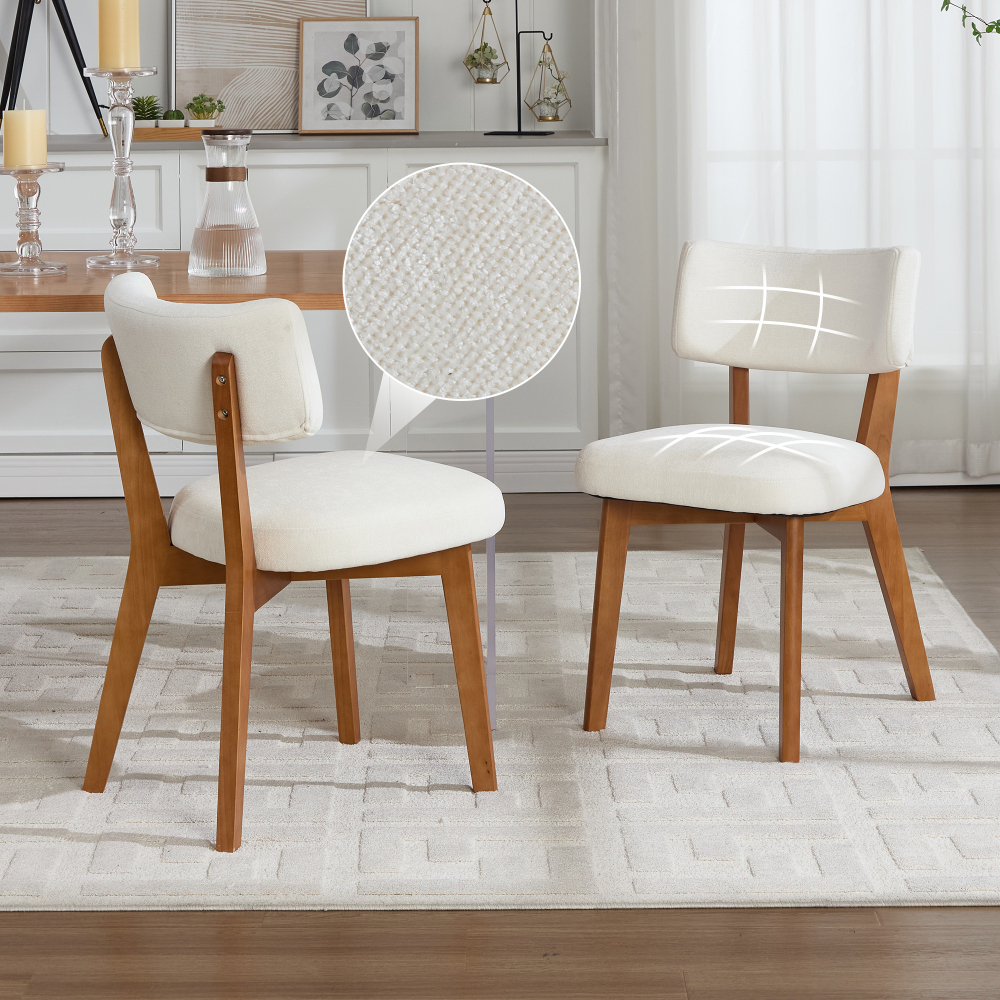 Silla de comedor tapizada beige con patas de madera maciza
