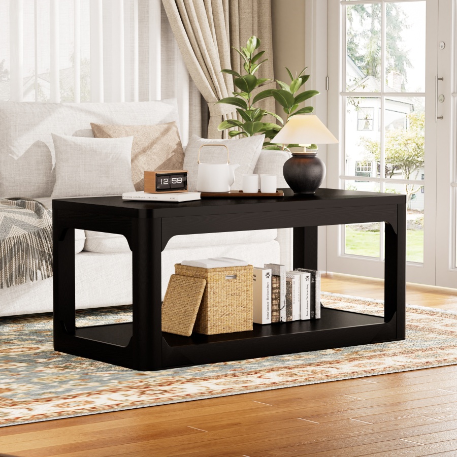 Mesa de centro con doble estante negra 44.5x100x50cm