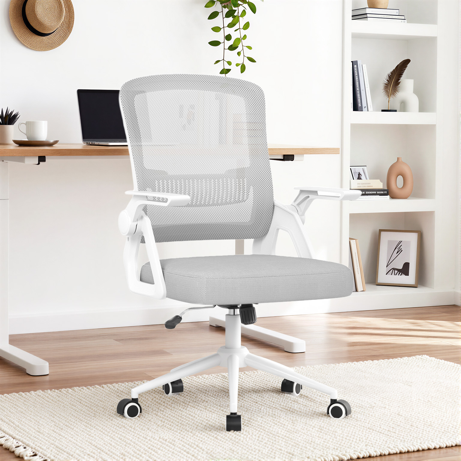 Rattantree silla de oficina ergonómica con reposabrazos plegables,gris
