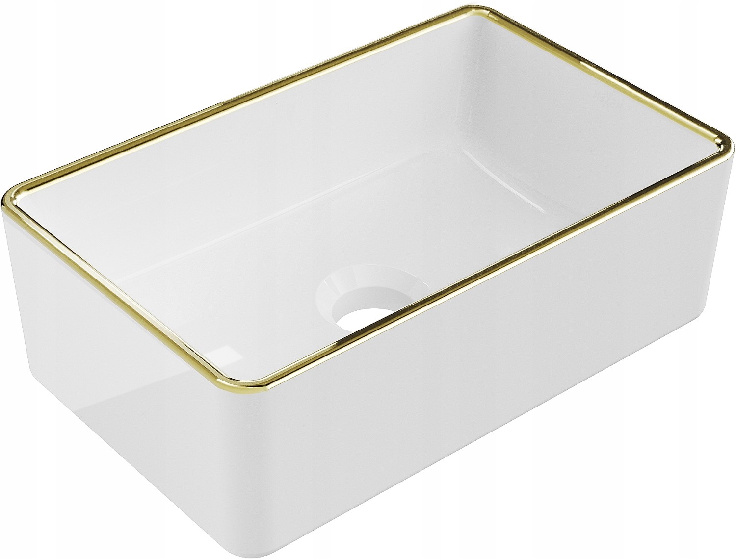 Lavabo cerámico sobre encimera, 36,5x23,5x12 cm, blanco/dorado