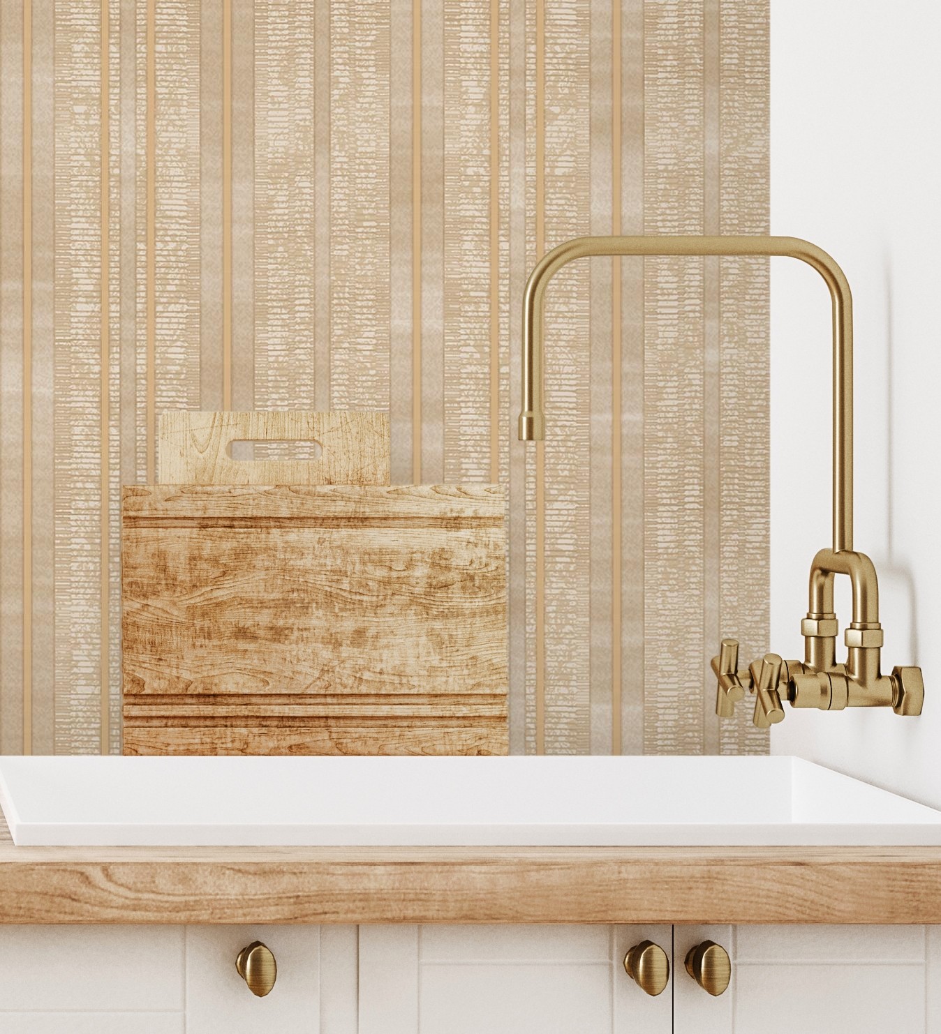 Papel pintado gaulan lavable de rayas ocre con textura en 10.6m²