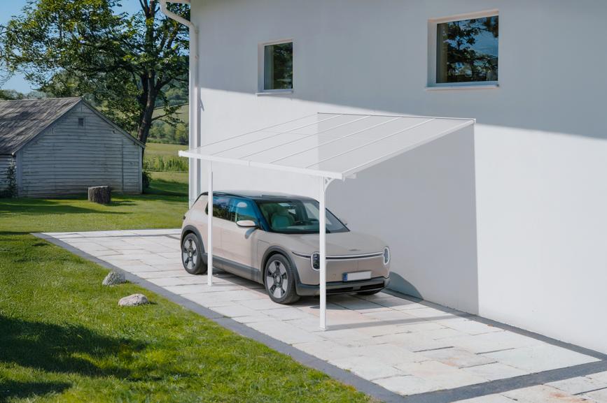 Pérgola de pared aluminio kleo blanco 300 x 300cm-de techo policarbonato