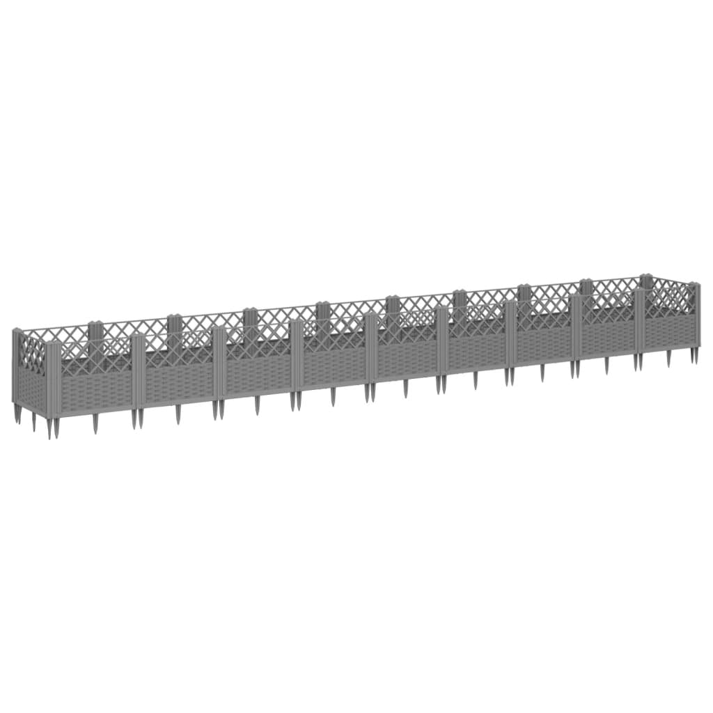 vidaXL jardinera con clavijas pp gris claro 363,5x43,5x43,5 cm
