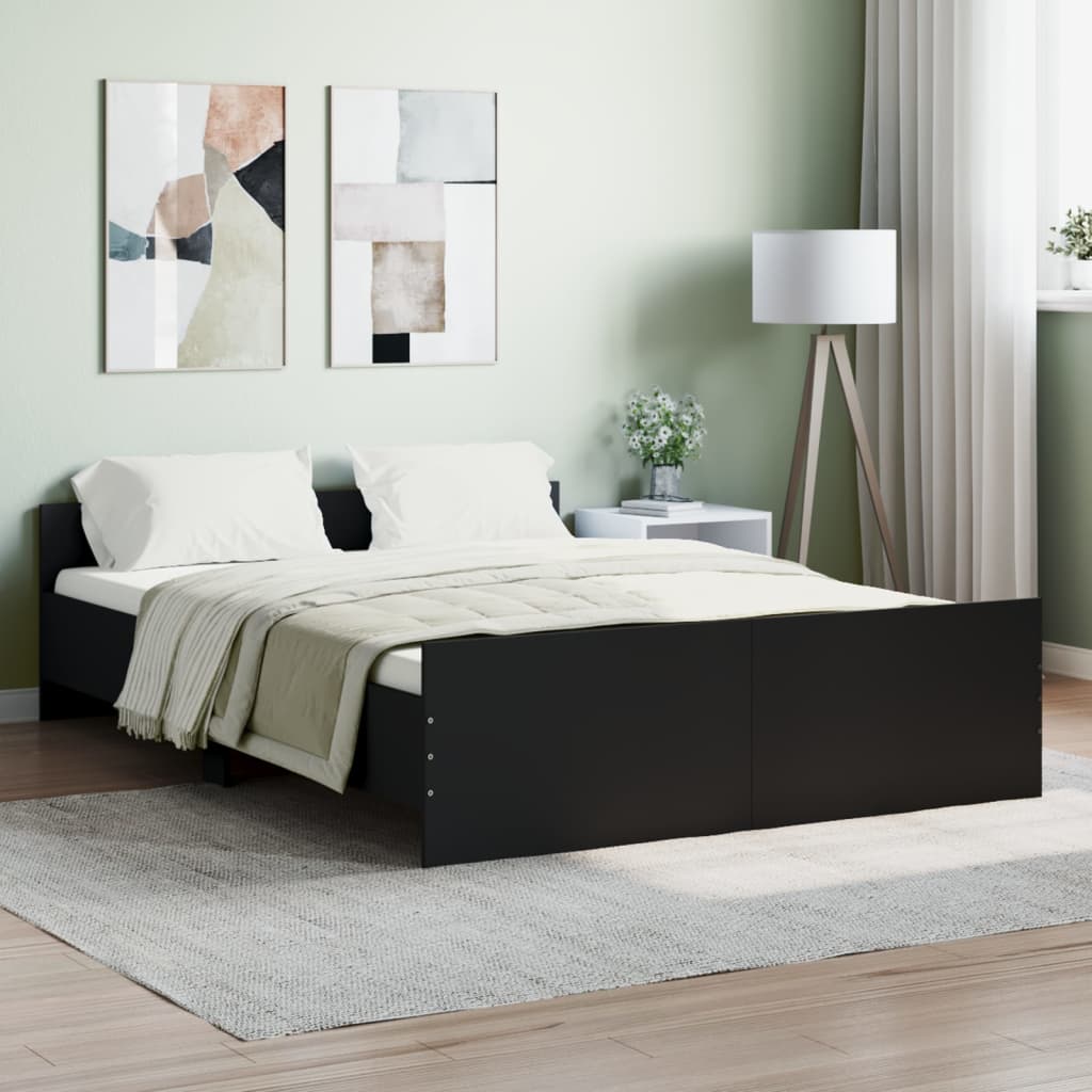 Cama con cabecero piecero negro 135x190cm
