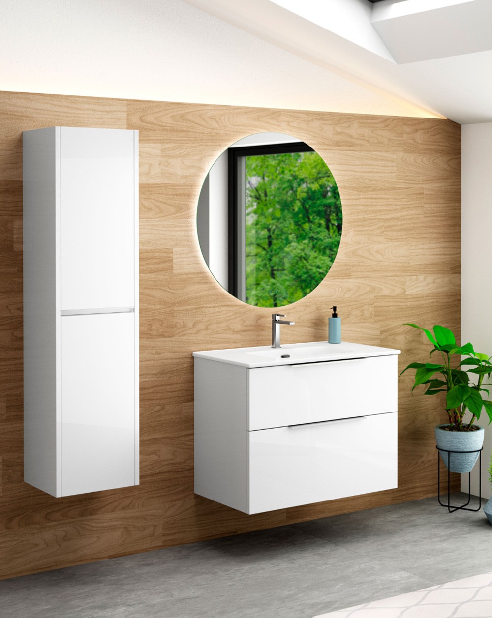 Mueble de baño suspendido con lavabo cerámico | 70 cm - blanco