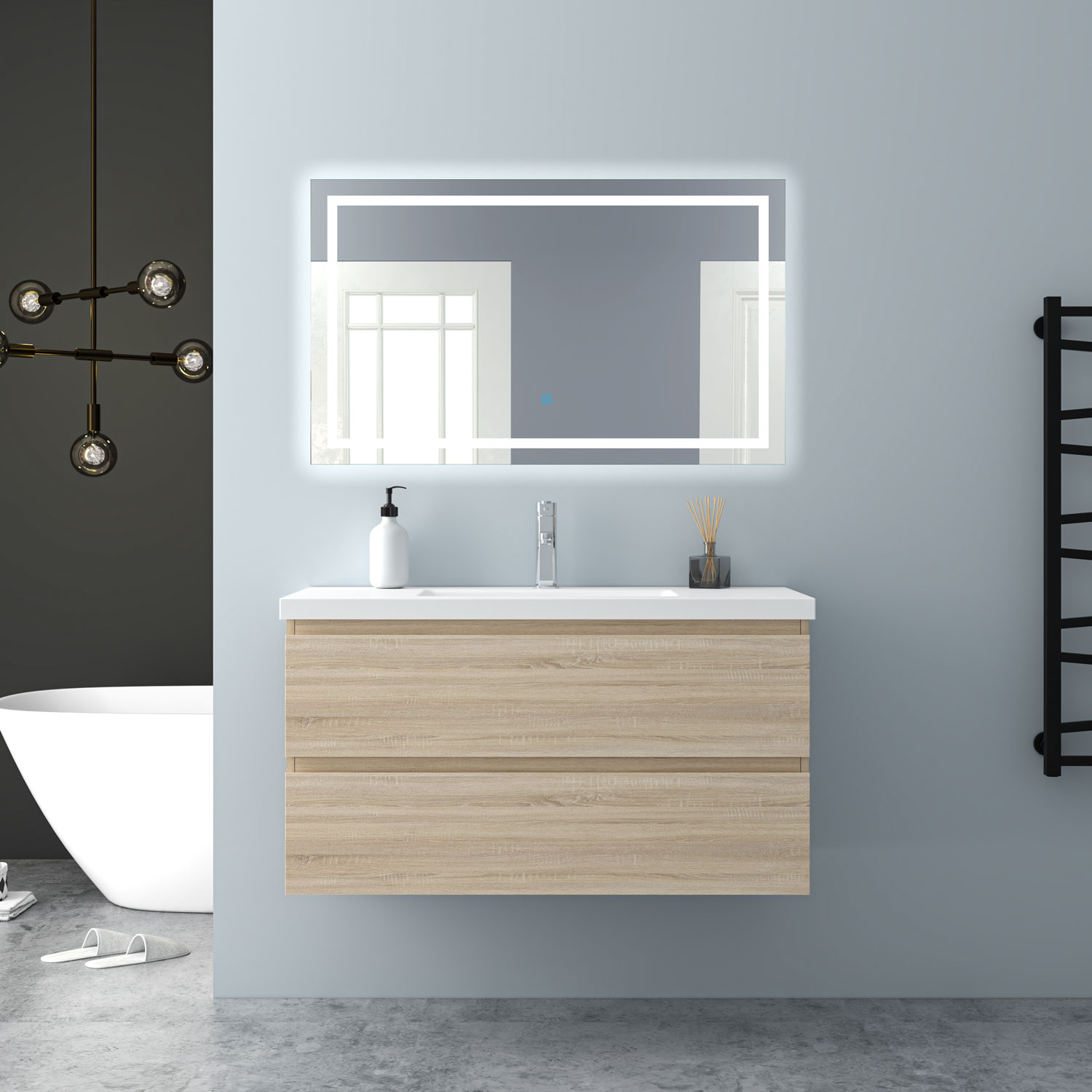 Aica mueble de baño con lavabo,roble, 99 x 44,5 x 52 cm