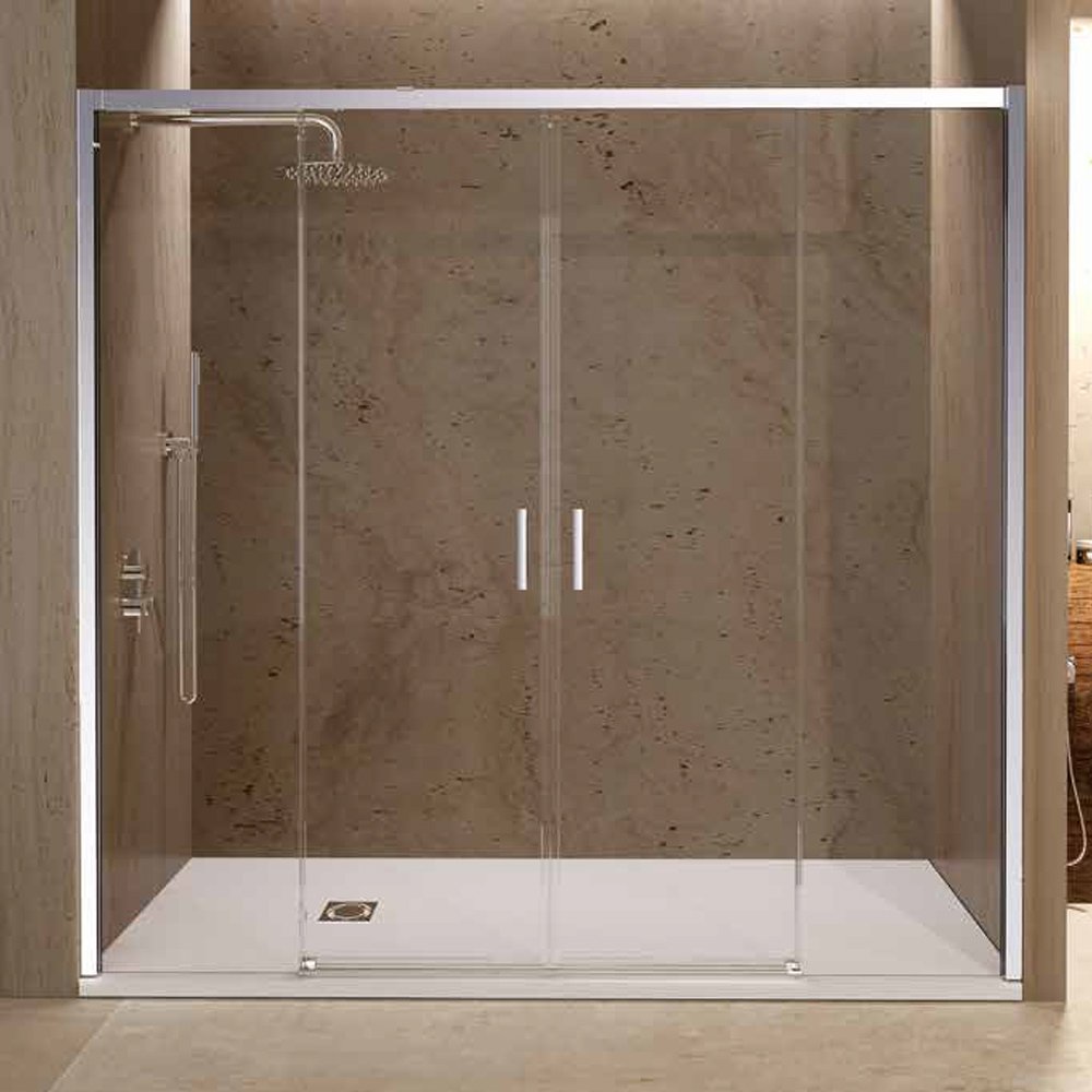 Mampara ducha frontal 2 fijos + 2 puertas | cromo 185cm (adap. 181,1-186)