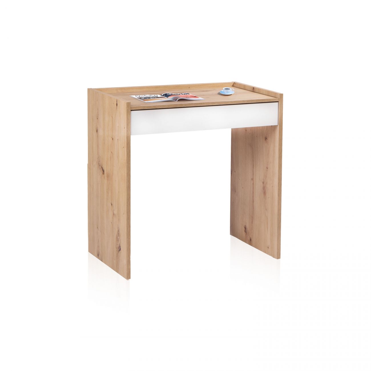 Mesa de escritorio compacta con cajón 81,5x40 cm dess blanco - roble nodi