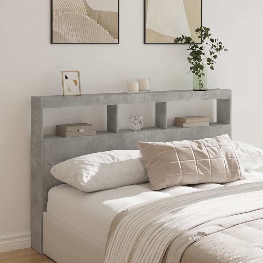 Cabecero de cama con luz LED gris hormigón 160x17x102 cm eso4255