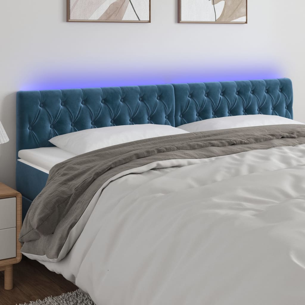 Cabecero con LED de terciopelo azul oscuro 180x7x78/88 cm eso5781