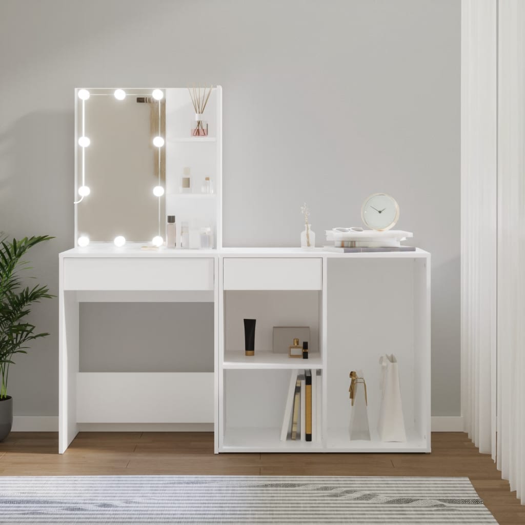 Tocador con LED y armario madera contrachapada blanco es5462