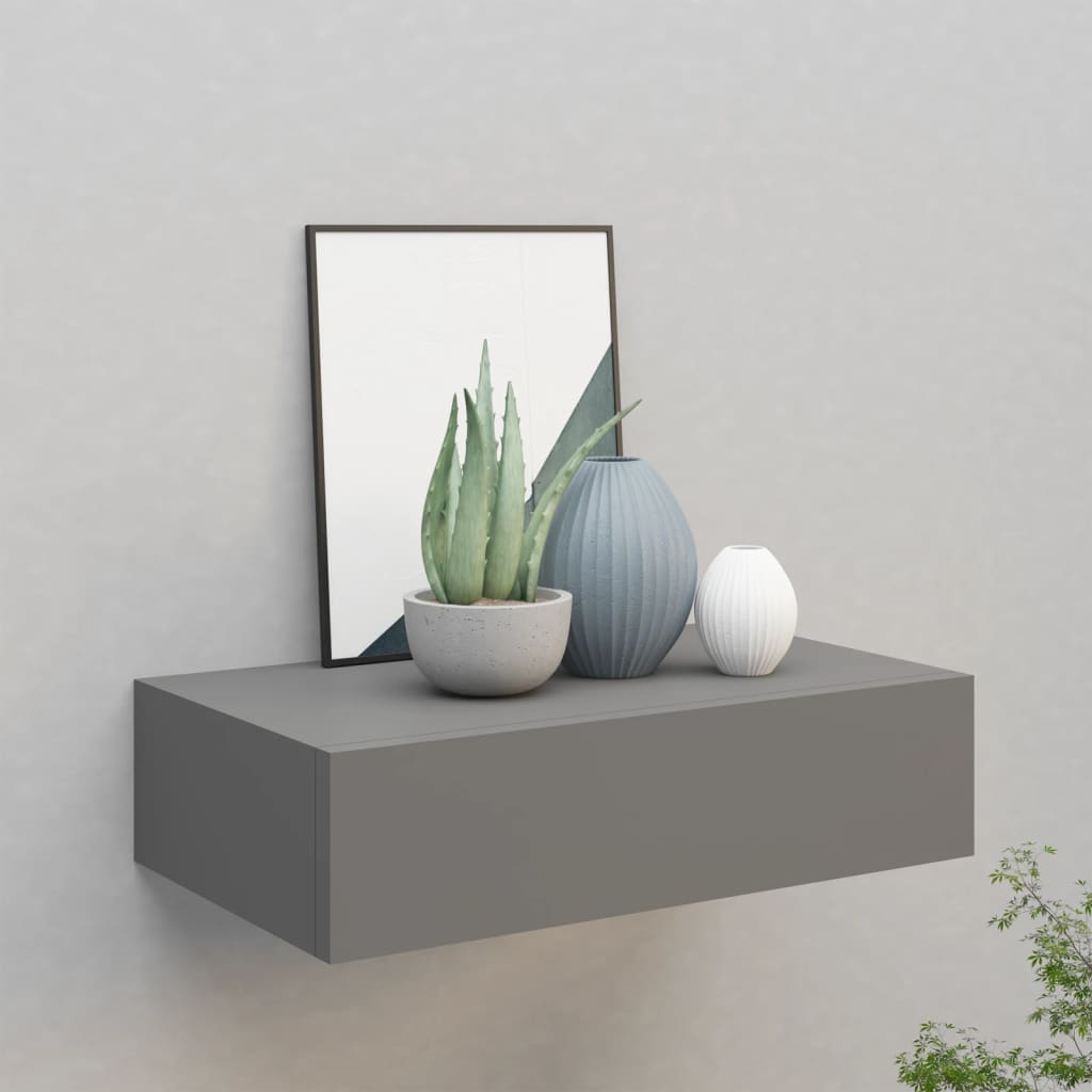 Estante con cajón de pared mdf gris 40x23,5x10 cm