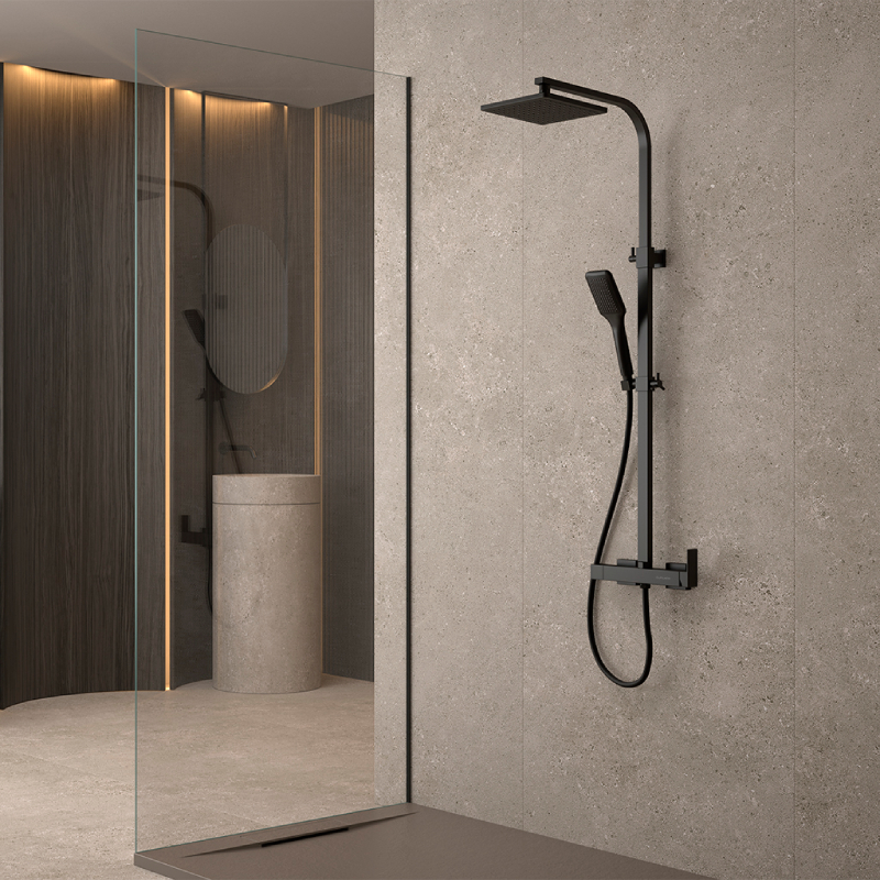 Columna de ducha monomando cuadrada negro PVC laura