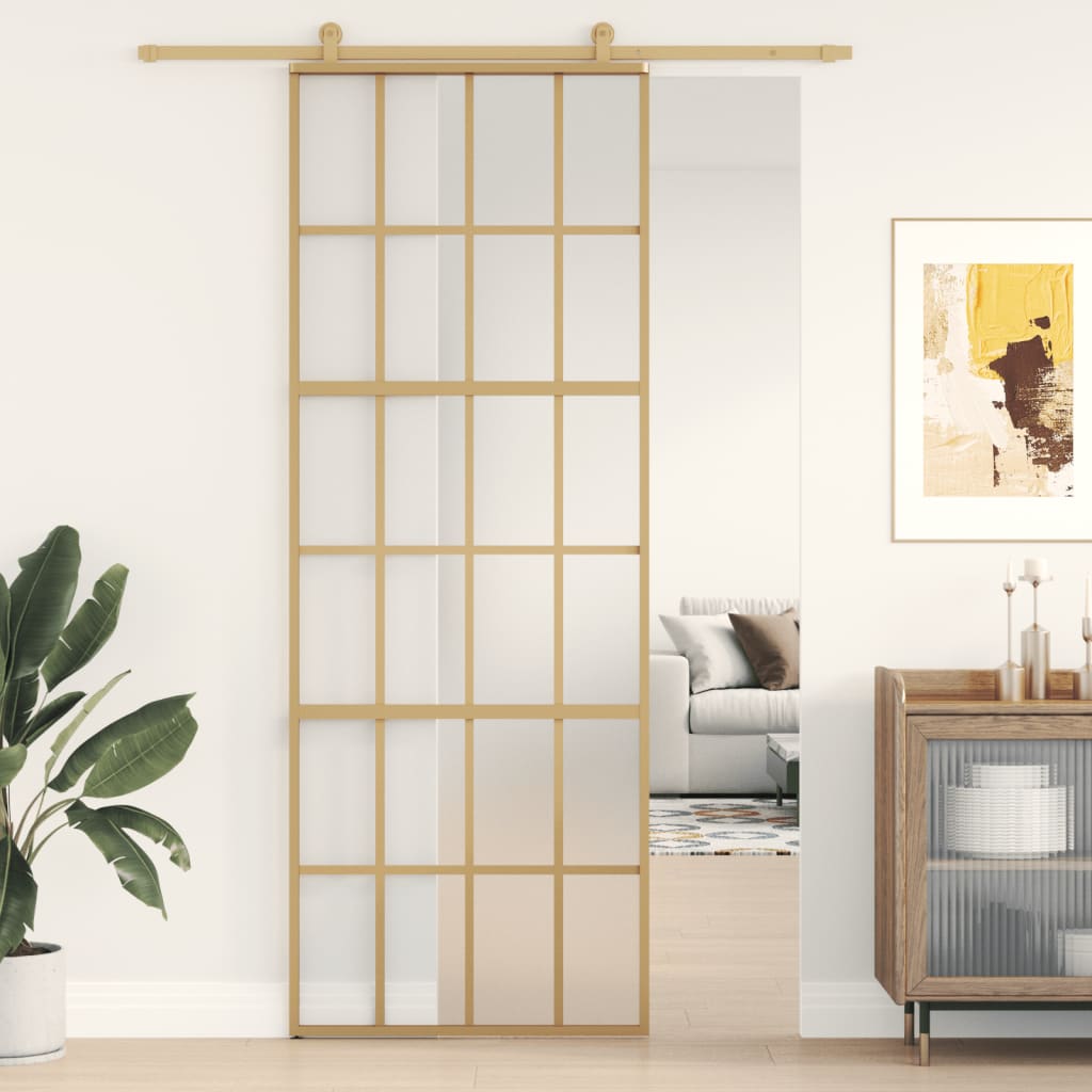 Puerta corredera dorada vidrio esg esmerilado aluminio 76x205cm esxt3888