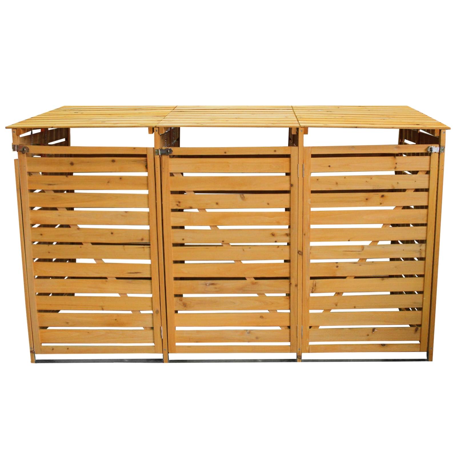 Triple cobertizo de madera para contenedores de residuos