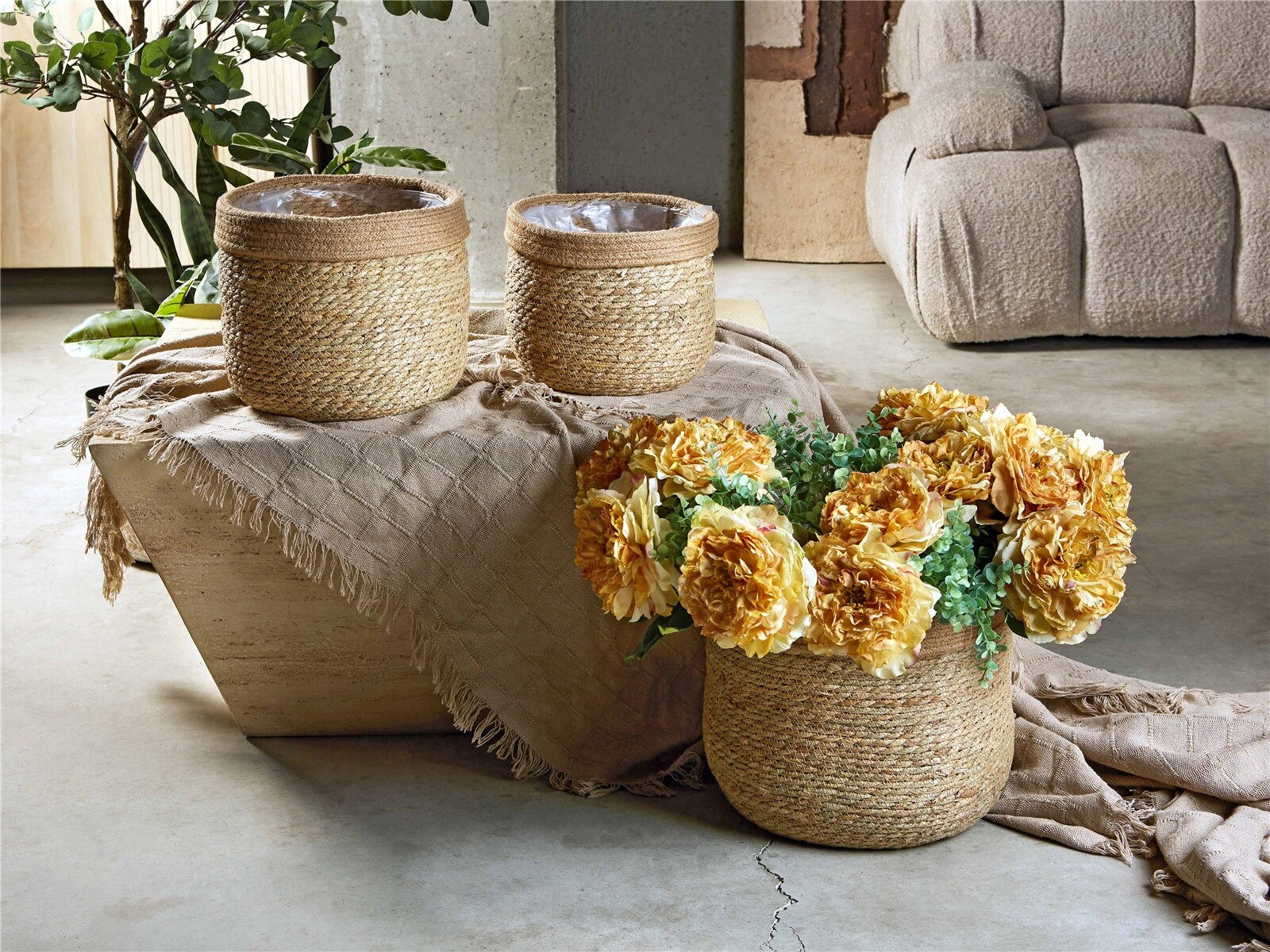 Macetero fibra natural 30 cms. S/3 35dx30 cms
